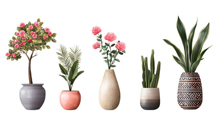 Obraz premium Potted Plants Collection: Stylish indoor plants in elegant pots. Perfect for home decor, interior design, and lifestyle blogs. 