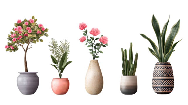 Potted Plants Collection: Stylish indoor plants in elegant pots. Perfect for home decor, interior design, and lifestyle blogs.  