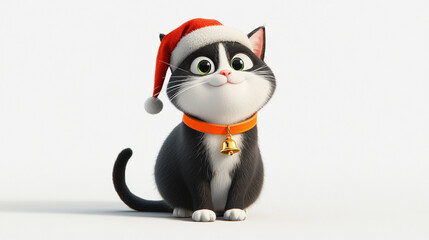 Obraz premium Adorable Christmas Cat in Cartoon 3D Style