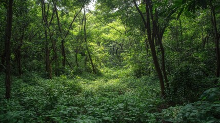 Obraz premium Dense forest ecosystem with a variety of species