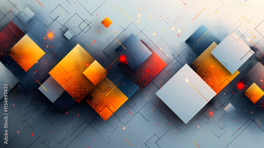 Poster geometric abstract: a captivating abstract design featuring overlapping squares in vibrant hues of r