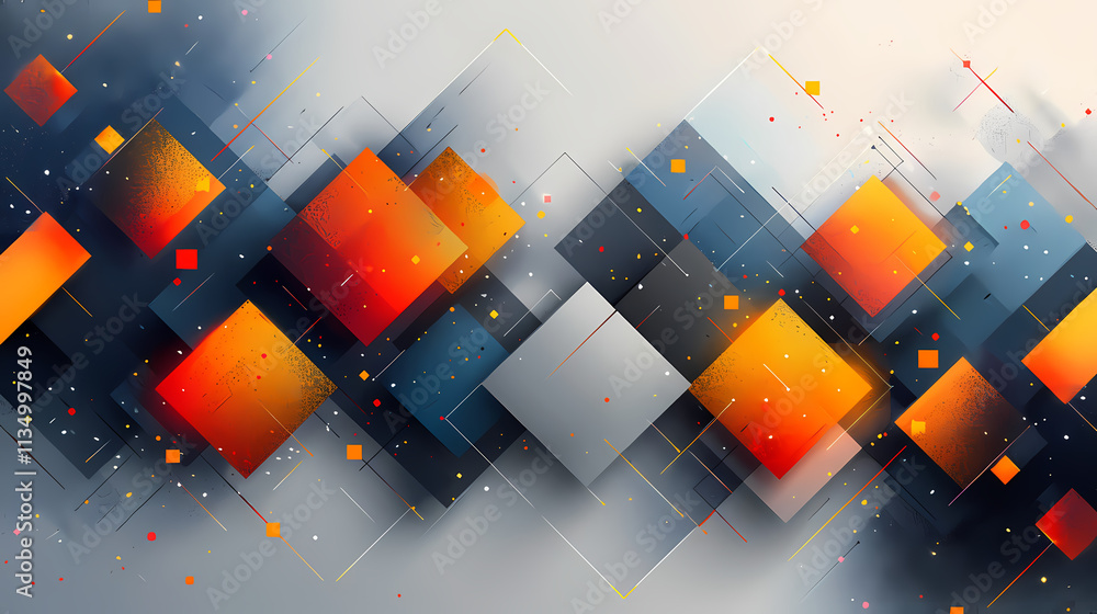 Poster abstract geometric pattern: vibrant orange and blue geometric shapes in a dynamic abstract compositi