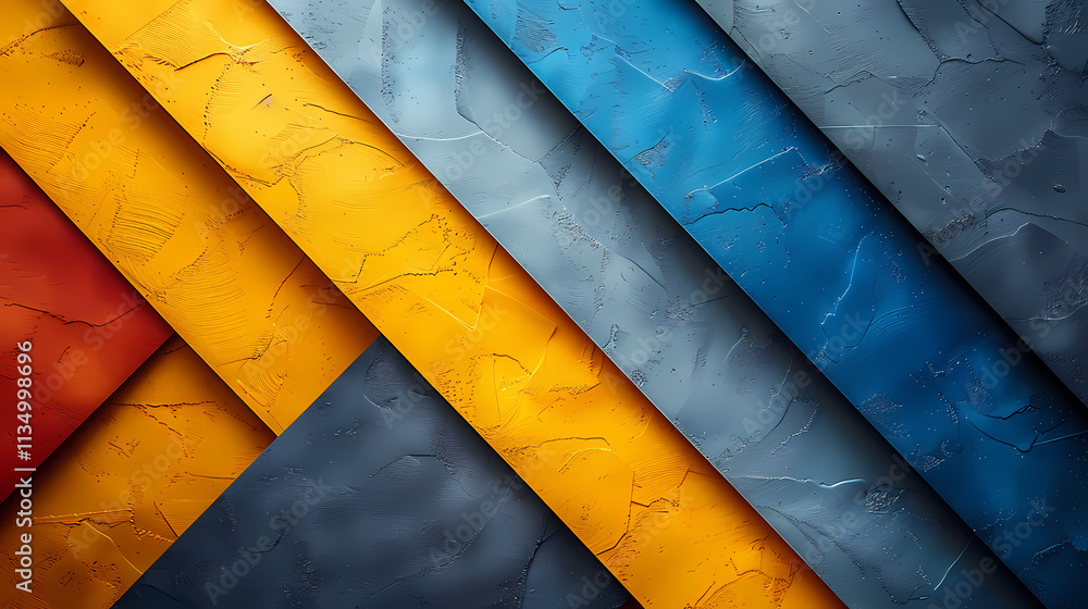 Poster abstract diagonal stripes: bold, vibrant stripes in shades of blue, yellow, and red create a dynamic