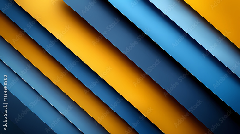 Poster geometric abstract: a bold and dynamic pattern of intersecting blue and yellow stripes, forming a me