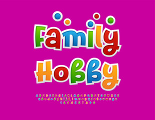 Vector Recreational Flyer Family Hobby with Artistic Alphabet Letters and Numbers set. Playful Colorful Sticker Font.