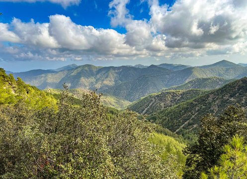 Mountain panorama, area of ​​Kykkos Monastery in the Troodos Mountains in Cyprus