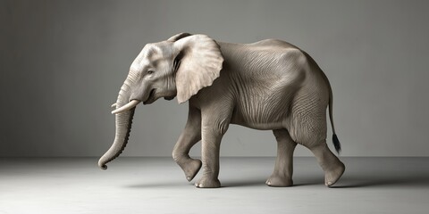 Studio photo of an elephant isolated against a white background. Wildlife and conservation concept, space for copy.
