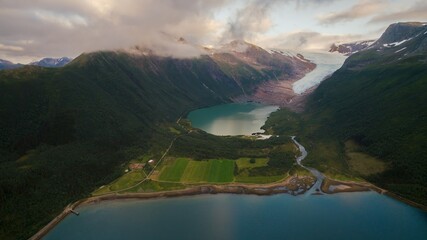 Engabreen, Svartisen, Norway - Aerial Drone Video 4k