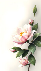 Obraz premium horizontal border with hand painted magnolia, dreamy atmosphere, with white tones