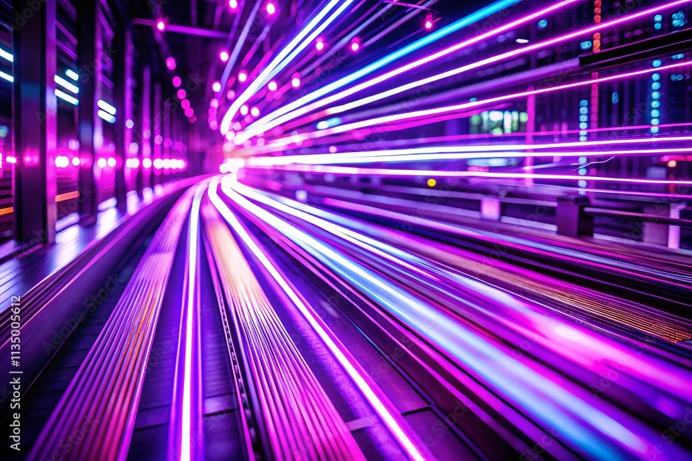 Poster high-speed neon purple lines capturing motion and energy in macro photography for dynamic visuals an