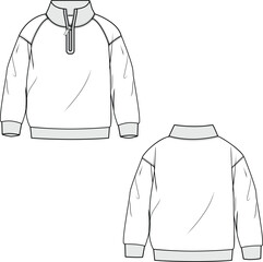 KIDS BOYS WEAR SWEATSHIRT WITH ZIP FRONT AND BACK FLAT SKETCH VECTOR ILLUSTRATION