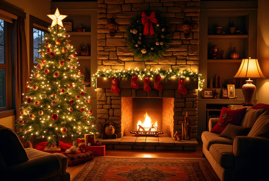 christmas tree with fireplace