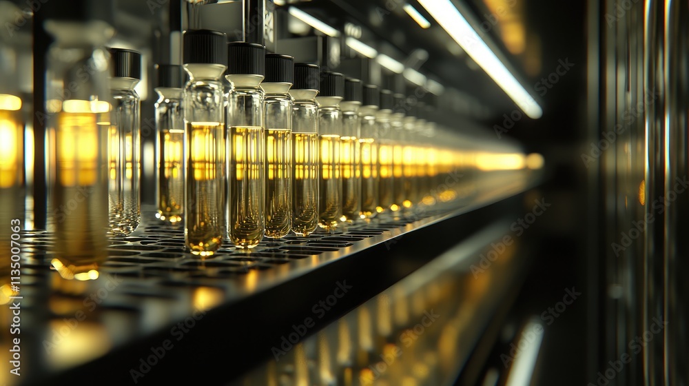 Wall mural this image features rows of test tubes in a well-organized lab setting, emphasizing the focus on sci