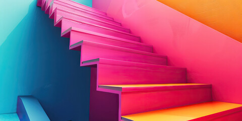 Obraz premium Pink Staircase with Multicolored Walls
