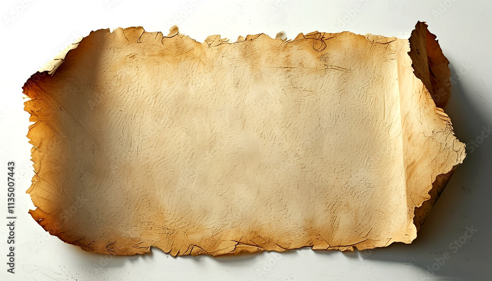 Poster old parchment with rustic edges lying flat on a textured surface