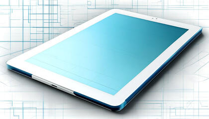 Tablet on a geometric background highlights sleek design and tech