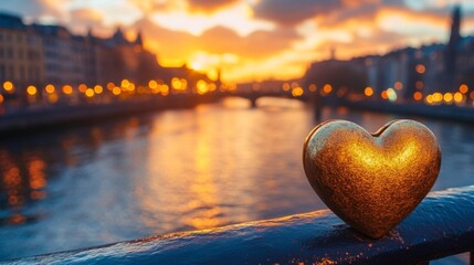 Fototapeta premium Golden Heart at Sunset Over City River