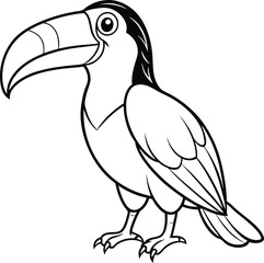 Adorable Toucan Cartoon, Black and White, Bird Illustration, Coloring Page