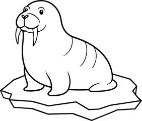 Adorable Cartoon Walrus on Ice Floe, Arctic Animal Drawing