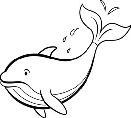 Fototapeta premium Adorable Cartoon Whale Line Drawing, Ocean Animal Illustration