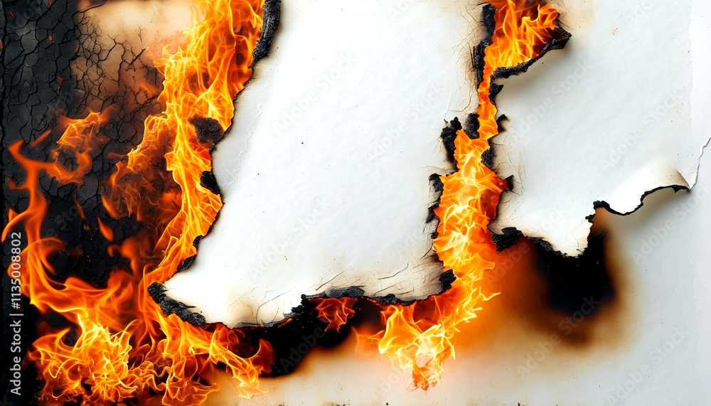 Poster flames devour paper in a captivating display of destruction