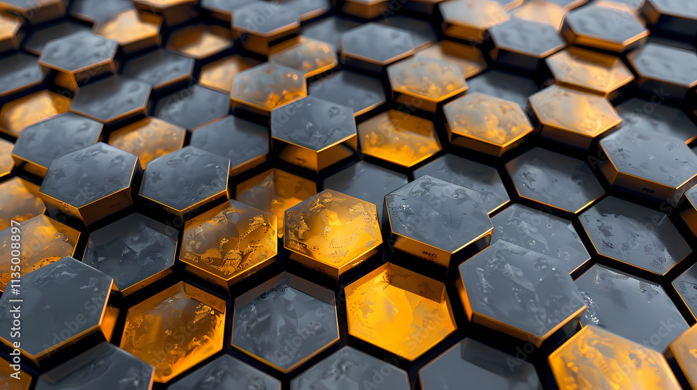 Poster hexagon abstract: a mesmerizing abstract pattern of overlapping, metallic hexagons, with a captivati