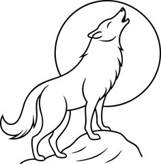 Howling Wolf Silhouette Moonlit Nightline Art Design Graphic