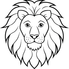 Majestic Lion Head, Line Art, Wild Cat, African Animal, Wildlife, Portrait, Black and White, Simple 