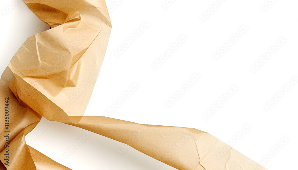 Poster twisted brown paper rolls creating abstract shapes on a white background