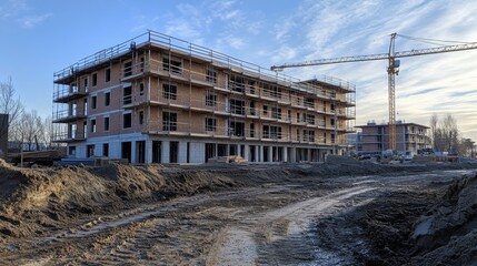 Fototapeta premium Construction site of an unfinished modern building in daylight
