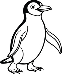 Adorable Penguin Chick Line Drawing, Black and White Illustration