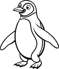 Adorable Cartoon Penguin Illustration Black and White Drawing