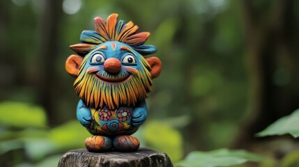 Colorful Figurine Gnome in a Forest Setting