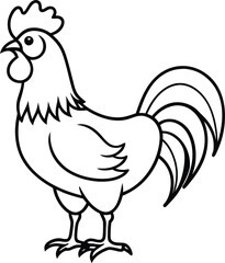 Rooster Illustration Farm Animal, Line Art, Black and White