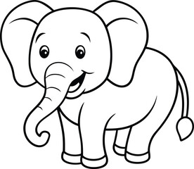 Adorable Cartoon Baby Elephant Line Art Coloring Page Illustration