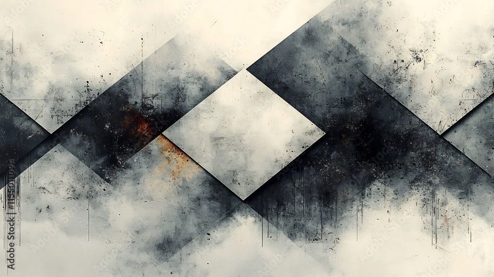 Poster powerful abstract geometric composition with dynamic diagonal lines and grid shapes