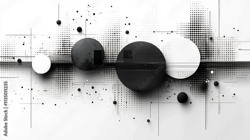 Poster minimalist abstract geometric grayscale background with clean lines and shapes