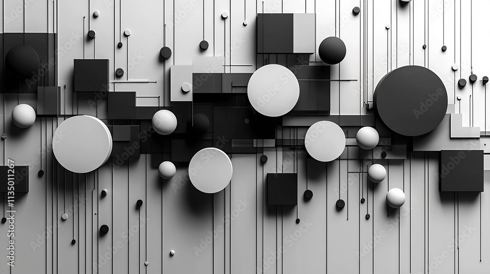 Poster minimalist grayscale abstract background with geometric shapes and clean lines