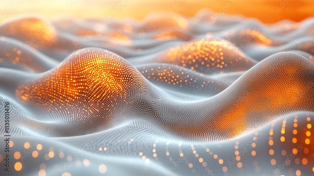 Poster flowing geometric shapes in vibrant digital abstract background symbolizing fluid technology and mov