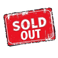 A red grunge stamp banner featuring the phrase "SOLD OUT," placed against a clean white background for a bold and impactful look.