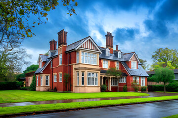 House in Chiswick suburb on an evening with a cloudy sky, London.