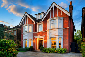 House in Chiswick suburb on an evening with a cloudy sky, London.