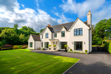 New and modern English houses in suburbs on a sunny day.