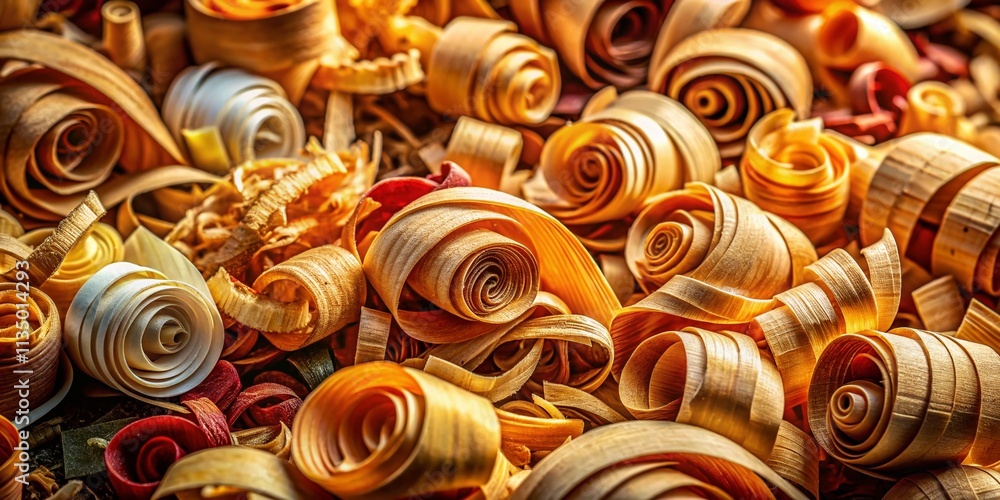 Poster intricate abstract wood shaving art texture with layered and curled patterns capturing the natural b