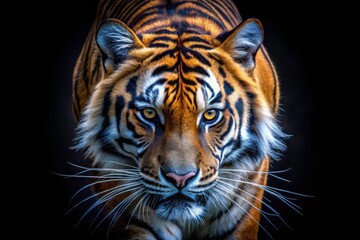 Fototapeta premium Night Tiger Hunt: Ferocious Big Cat Stalking in Moonlight