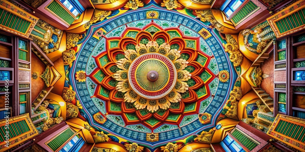 Poster intricate architectural patterns in a spinning mandala fractal design: a kaleidoscopic journey throu