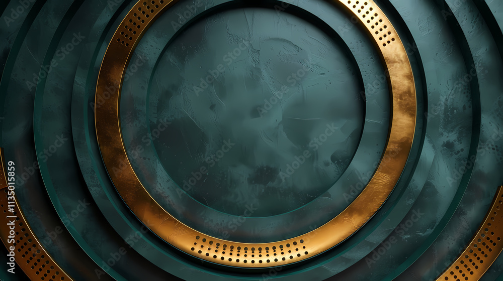 Poster abstract teal and gold concentric circles: a mesmerizing image featuring concentric circles in deep 