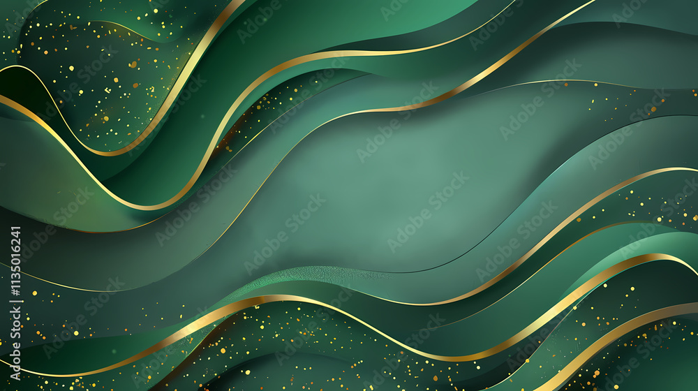 Aufkleber emerald elegance: abstract green and gold waves with subtle sparkle create a luxurious and sophistic