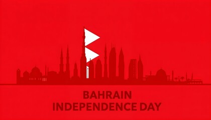 Naklejka premium Bahrain's Independence Day, featuring a red silhouette of the country's iconic skyline