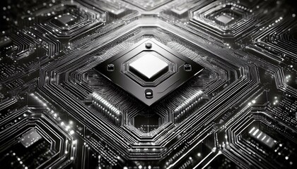 Artificial intelligence chip on circuit board in futuristic concept technology background, future business innovation design